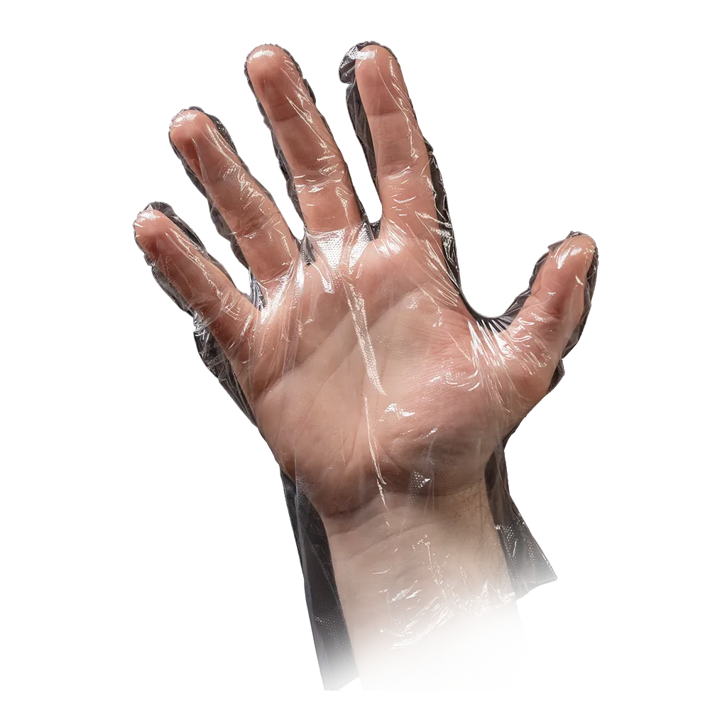 Guante de PE, transparente, talla L (hombre), martillado, Med-Comfort: comprar guantes desechables de PE.