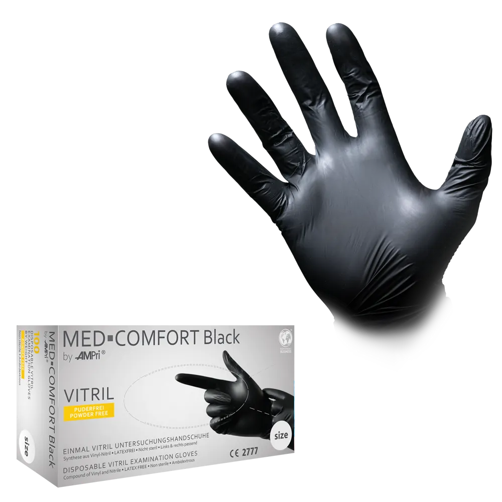 Guantes de vitrilo, negro, talla XL, sin polvo, Med-Comfort Azul de vitrilo: comprar guantes desechables de vitrilo y guantes de protección como EPI.