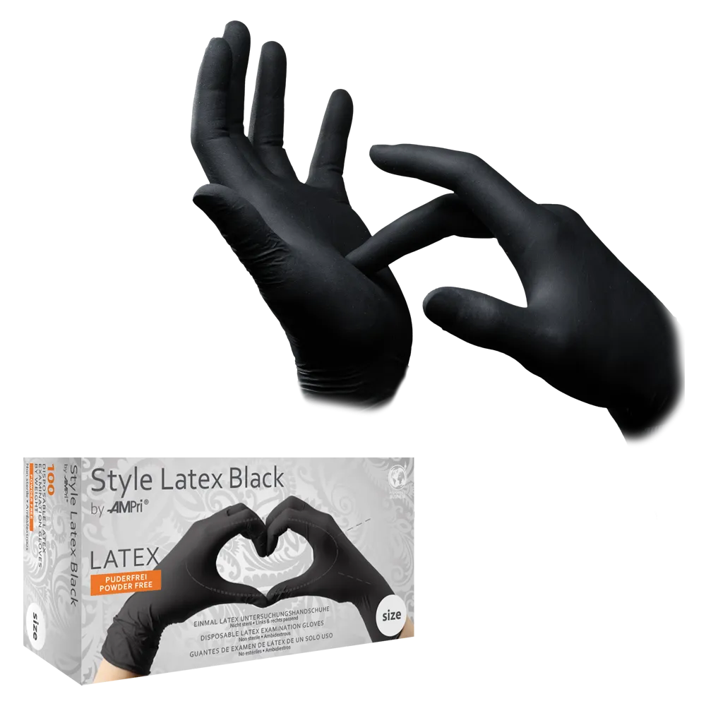 Guantes de látex, negro, talla XS, S, M, L, XL, sin polvo, Estilo Látex Negro: comprar guantes desechables de látex como guantes de examen y guantes de protección de látex.