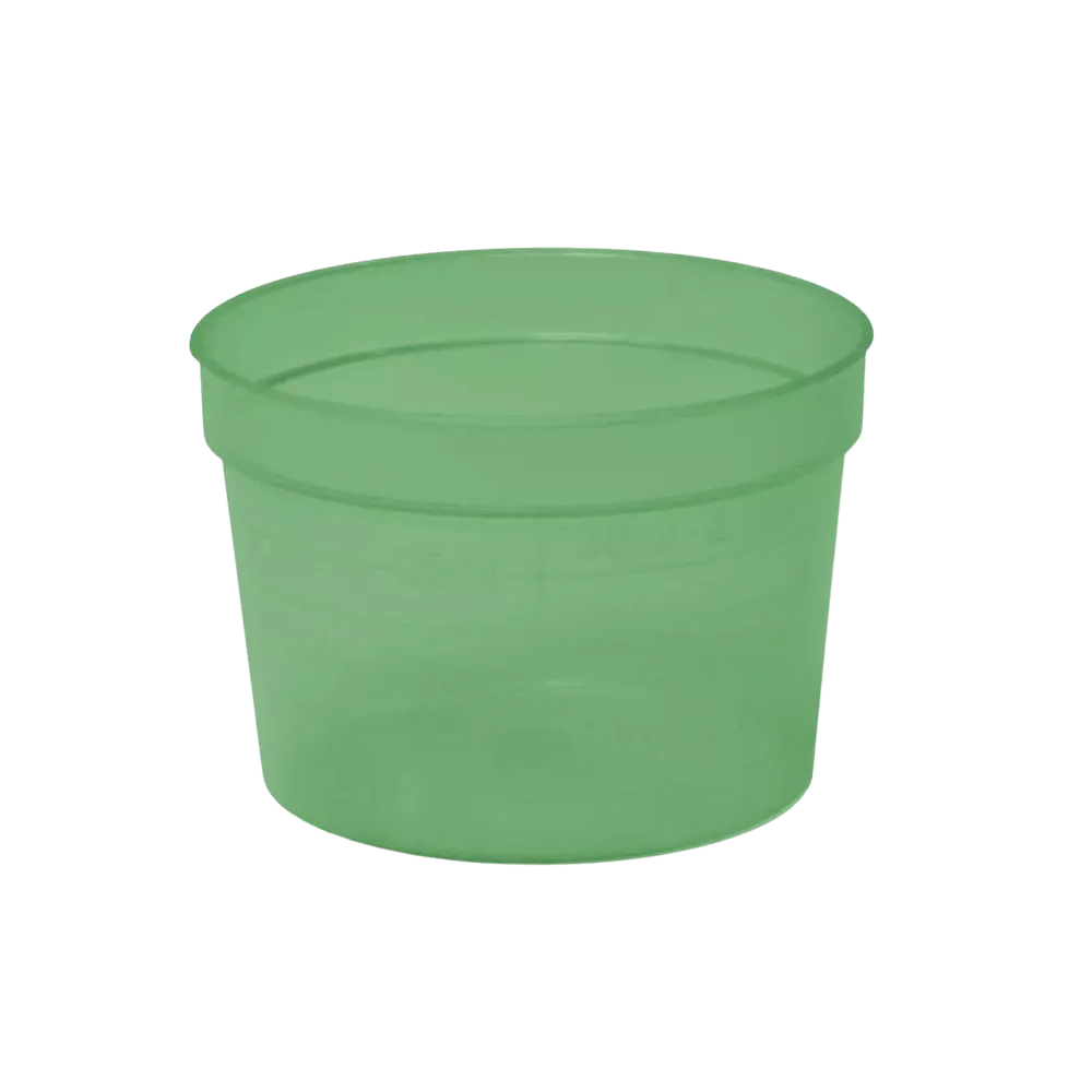 Vaso para medicamentos de PP, color verde, ancho, 30 ml, graduado