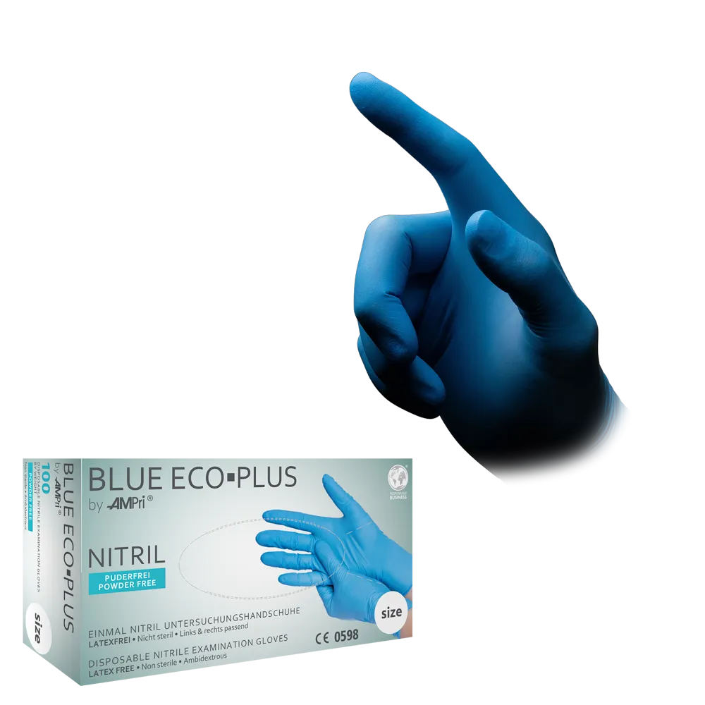 Guantes de nitrilo, azul, talla XS, S, M, L, XL, XXL, sin polvo, Azul Eco-Plus: comprar guantes desechables de nitrilo como guantes de protección y guantes de examen de nitrilo.