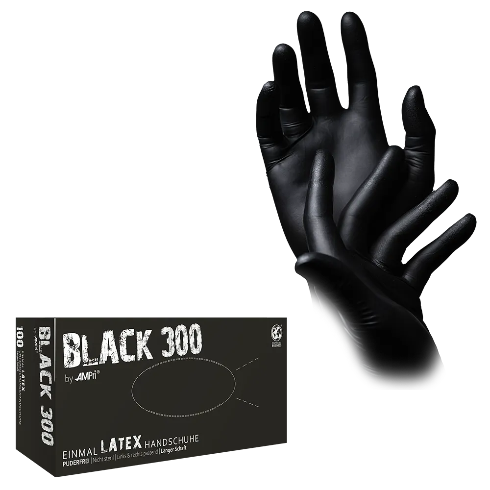 Guantes de látex con longitud extra, negro, talla XS, S, M, L, XL, sin polvo, Black 300 Latex: comprar guantes desechables para examen y guantes de protección de látex.