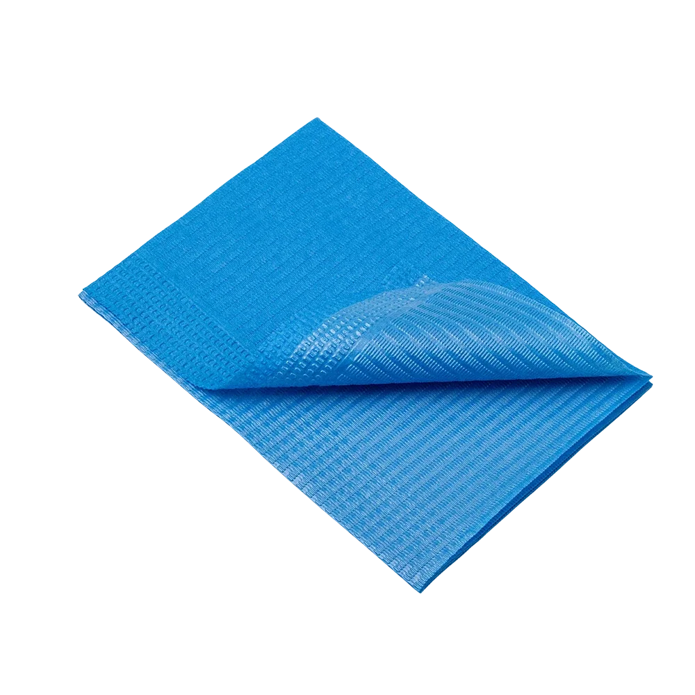 Servilletas dentales desechables para pacientes, 33 x 45 cm, color azul: comprar servilletas dentales de 1 o 2 capas para utilizarlas durante los tratamientos dentales como material de consulta.