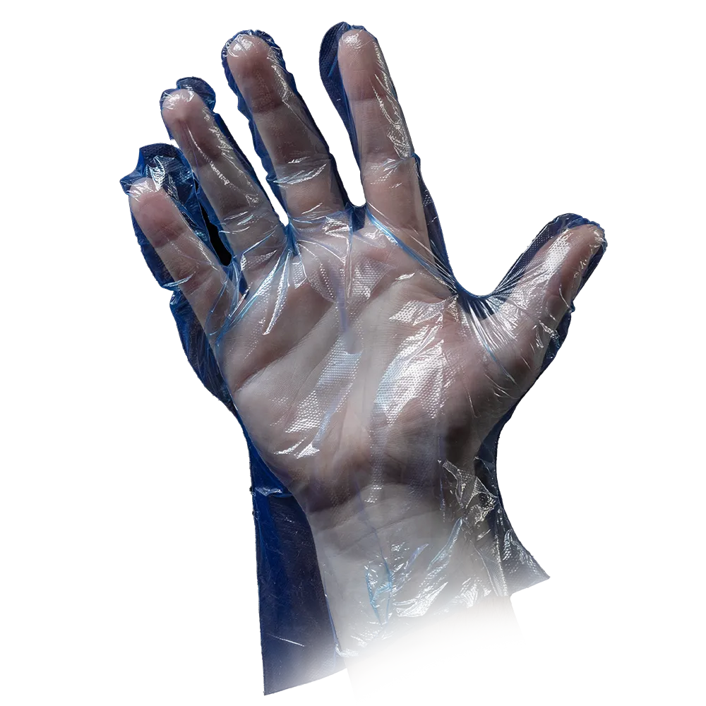 Guante de PE, azul, talla L (hombre), martillado, Med-Comfort: comprar guantes desechables de PE.