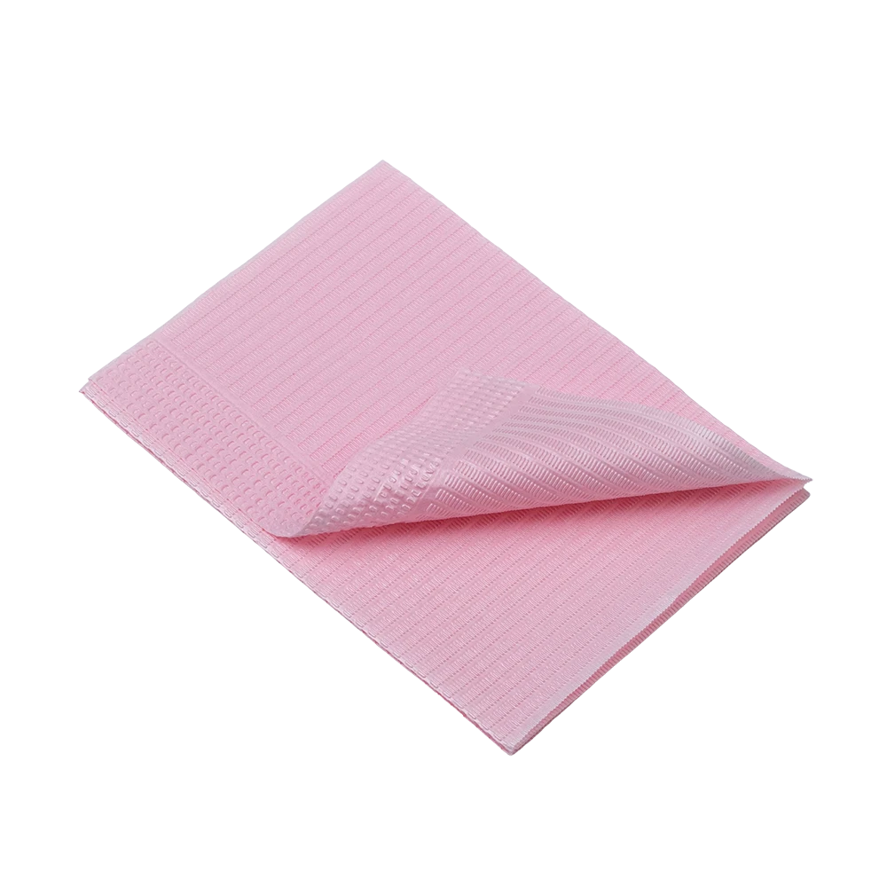 Servilletas dentales desechables para el paciente, 33 x 45 cm, color rosa: comprar servilletas dentales de 1 o 2 capas para utilizar durante los tratamientos dentales como material de consulta.