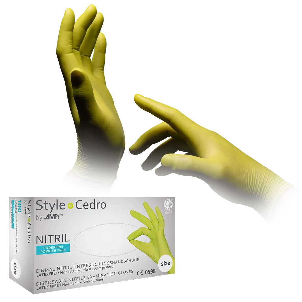 Guantes de nitrilo, cedro, talla S, sin polvo, estilo Cedro de Med-Comfort: comprar guantes desechables de nitrilo como guantes de protección y guantes de examen en nitrilo de color.