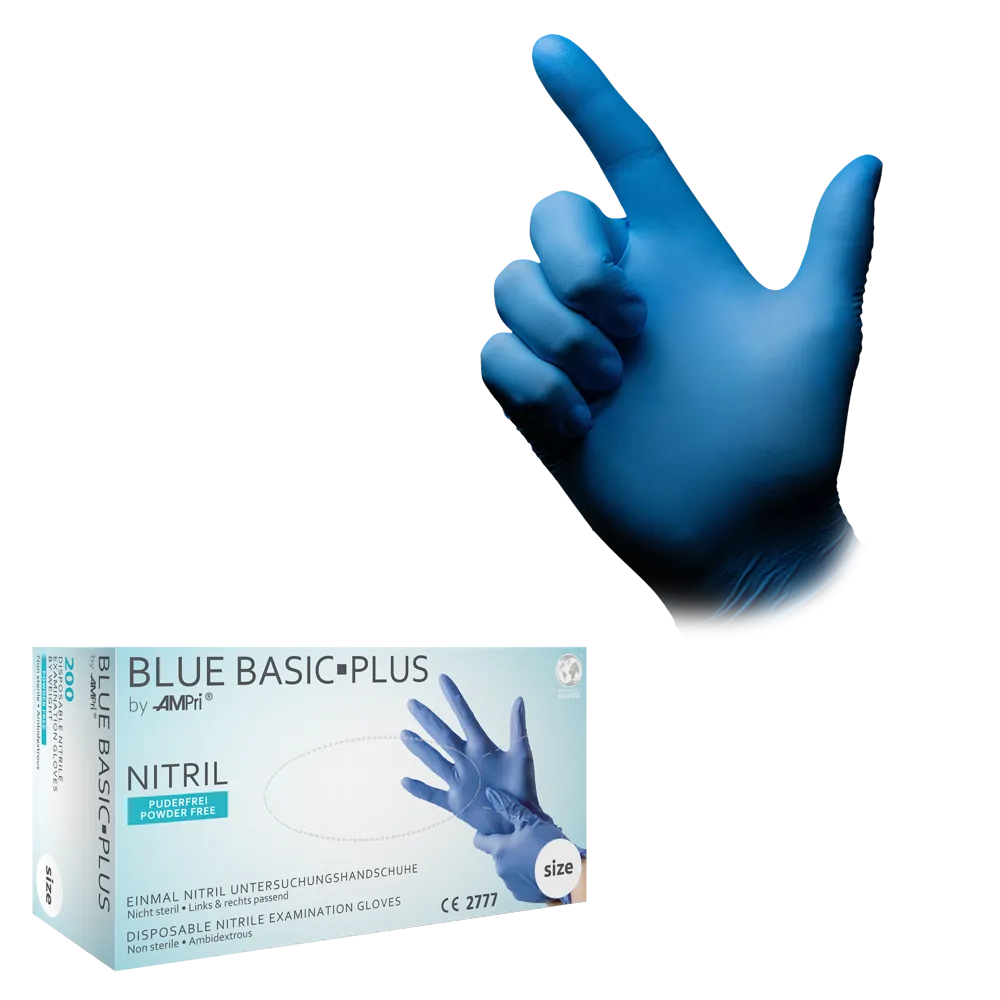 Guantes de nitrilo, azul, talla L, sin polvo, azul Basic-Plus: comprar guantes desechables de nitrilo como guantes de protección y guantes de examen de nitrilo.