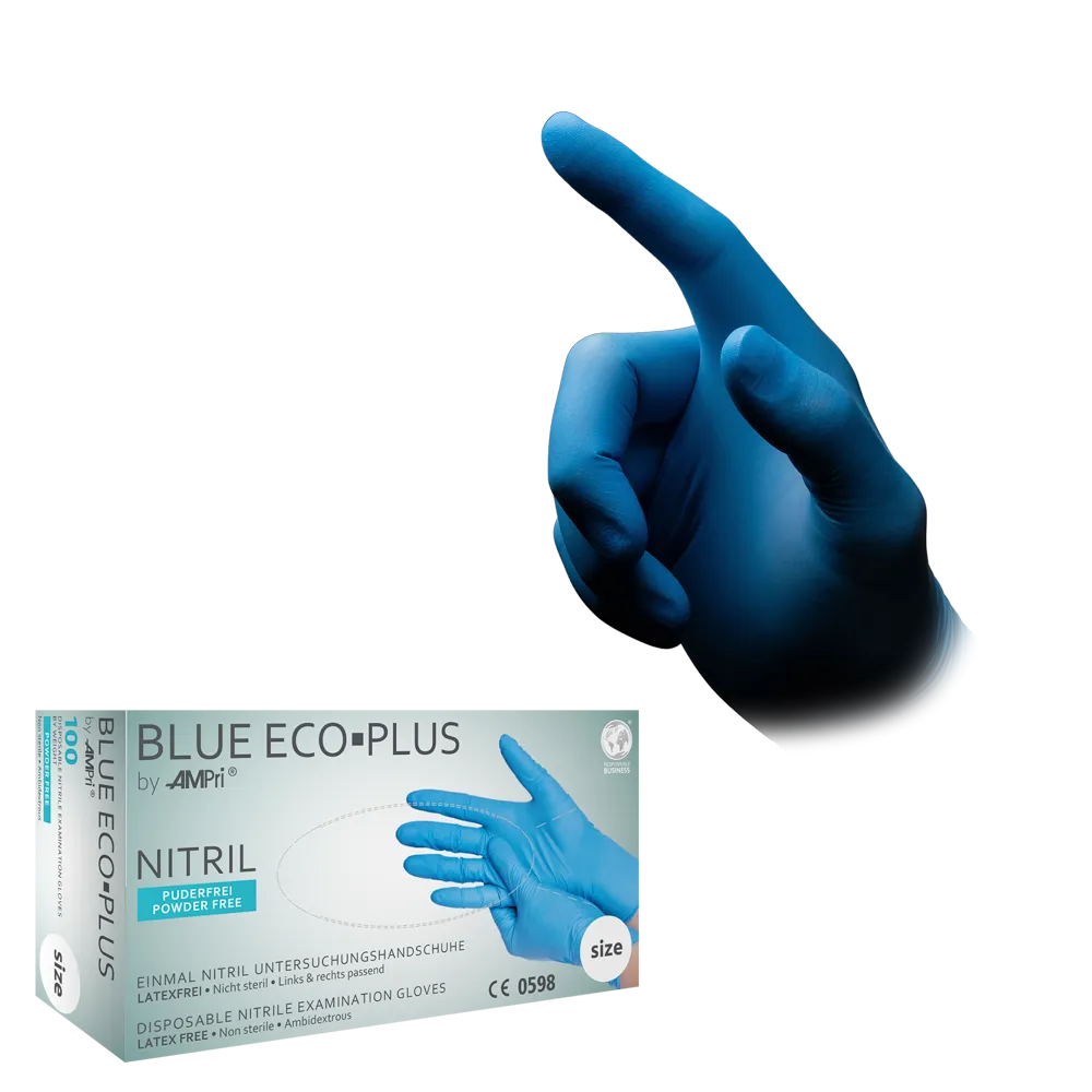 Guantes de nitrilo, azul, talla L, sin polvo, Azul Eco-Plus: comprar guantes desechables de nitrilo como guantes de protección y guantes de examen de nitrilo.