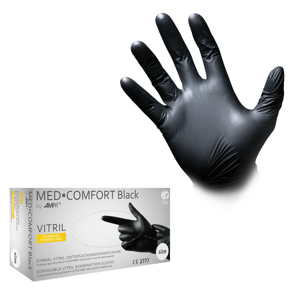 Guantes de vitrilo, negro, talla XL, sin polvo, Med-Comfort Azul de vitrilo: comprar guantes desechables de vitrilo y guantes de protección como EPI.