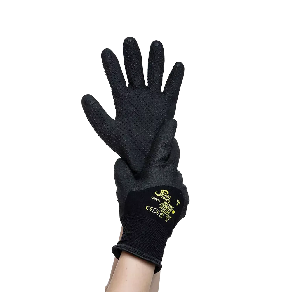 Guante de protección, talla 8, negro, SolidSafety Tough Winter Dots: comprar guante de trabajo de protección resistente al frío con forro interior de nylon como EPI.