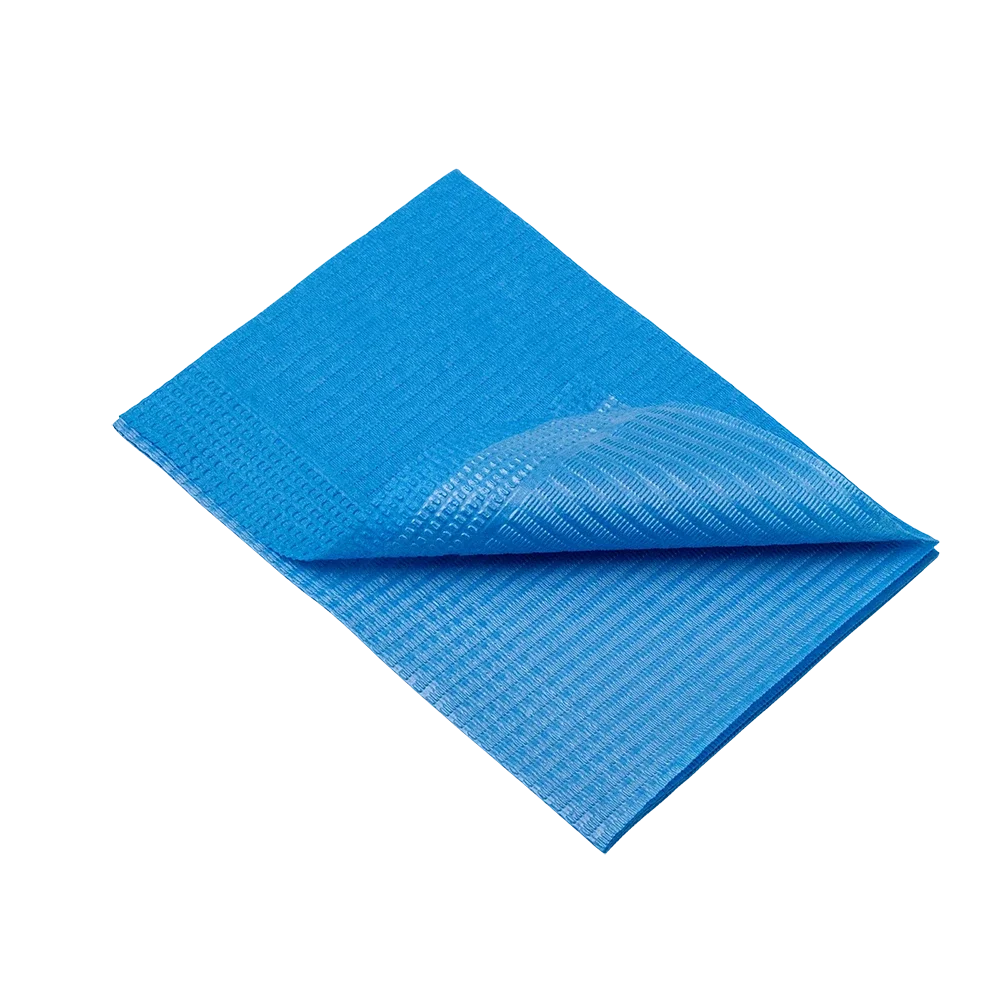 Servilletas dentales desechables para pacientes, 33 x 45 cm, color azul: comprar servilletas dentales de 1 o 2 capas para utilizarlas durante los tratamientos dentales como material de consulta.