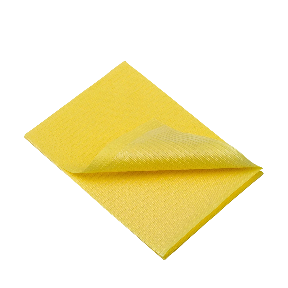 Servilletas dentales desechables para pacientes, 33 x 45 cm, color amarillo: comprar servilletas dentales de 1 o 2 capas para utilizarlas durante los tratamientos dentales como material de consulta.