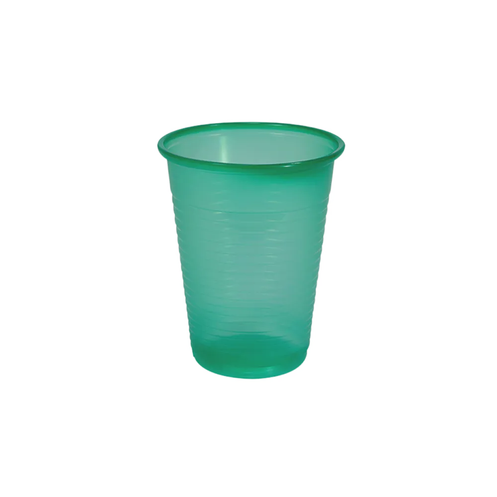 Vaso de enjuague bucal de PE, 180 ml, color verde, polietileno: comprar vaso de enjuague bucal de PE resistente y antideslizante con borde redondeado para tratamientos dentales.