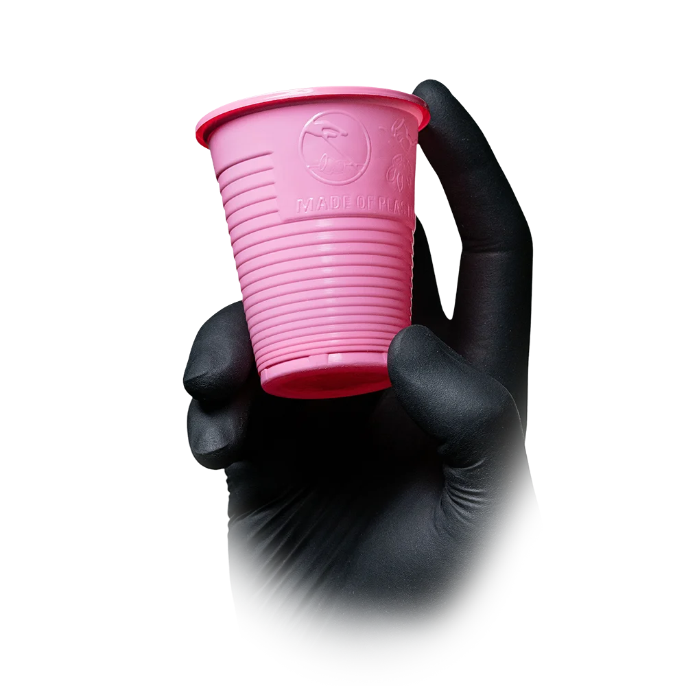 Vaso de enjuague bucal de PE,180 ml, color rosa, polietileno: comprar vaso de enjuague bucal de PE resistente y antideslizante con borde redondeado para tratamientos dentales.