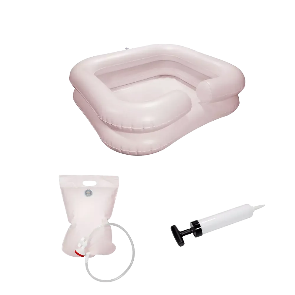 Lavabo de material de pvc con dispositivo de ducha y bomba, 65 x 58 x 20 cm, grosor 0,32 mm, rosa claro, cloruro de polivinilo, Top-Comfort: comprar lavabo cómodo con rebaje para el cuello, especialmente adecuado para lavarse el pelo estando tumbado, como