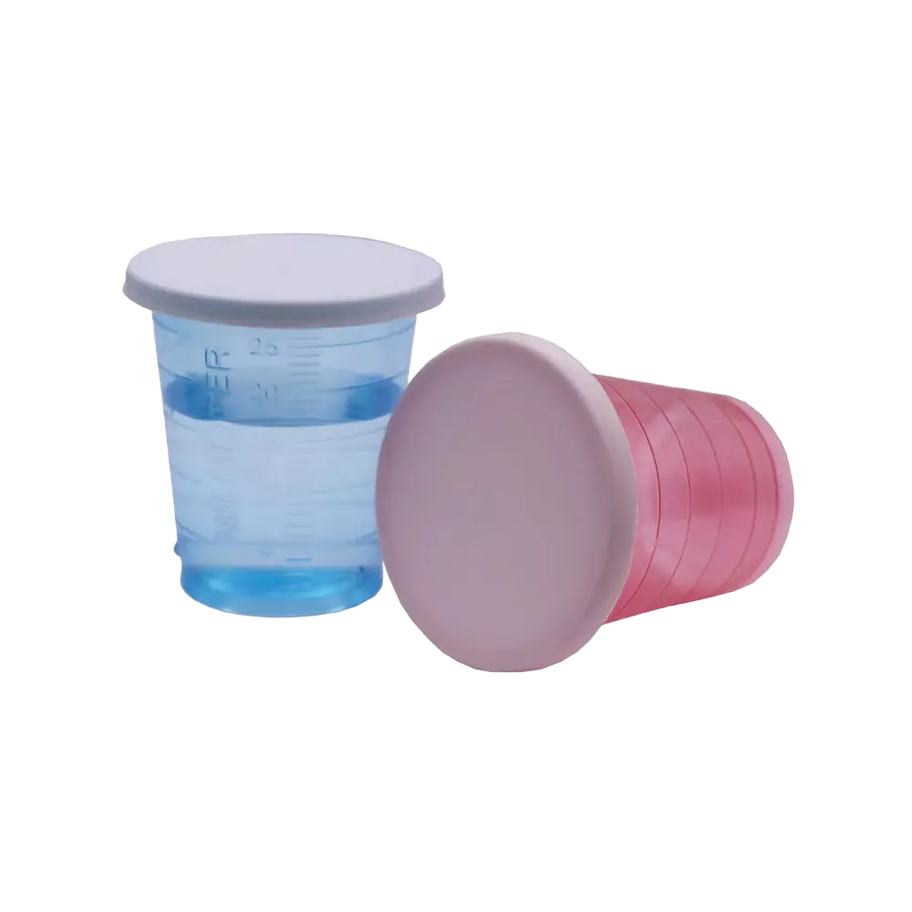 Tapa desechable de PE para vasos de medicina 09175 y 09174, blanco: comprar tapas desechables de polietileno en bolsa como accesorios médicos para vasos a juego.