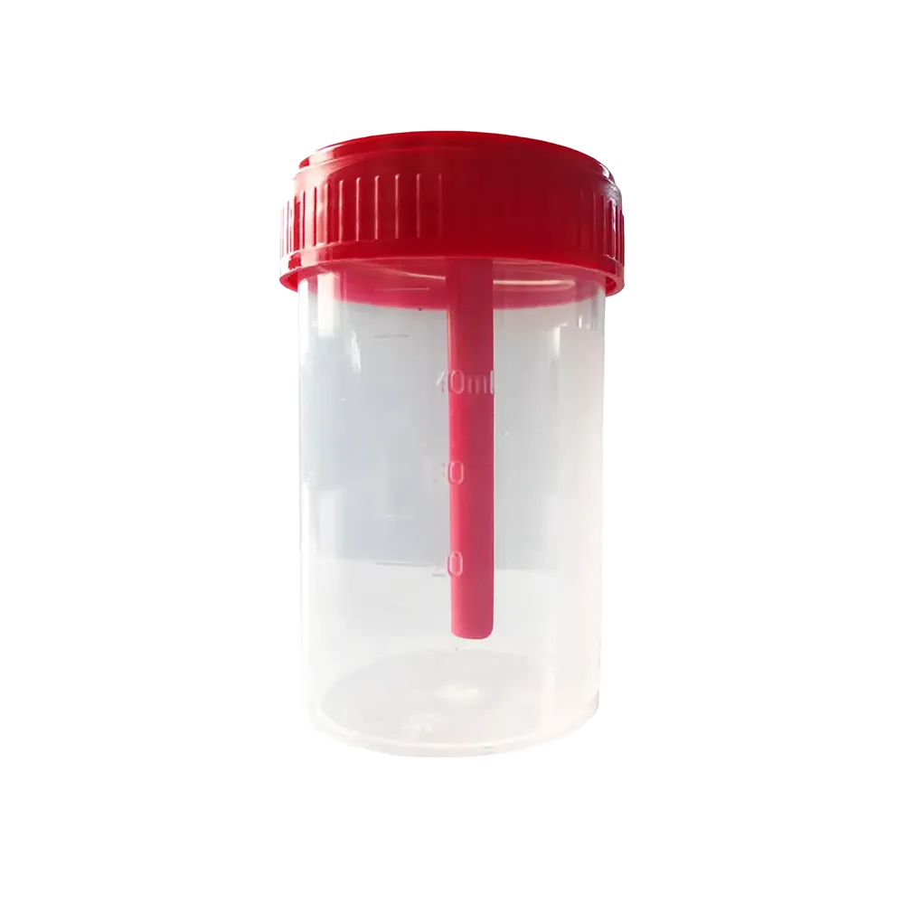 Recipiente de recogida de heces de PP, 40 ml, transparente, rojo con cierre de PE: comprar con campo de fecha y nombre recipiente de recogida esmerilado con cuchara integrada y tapa de rosca para el transporte seguro de las heces como suministros del paci