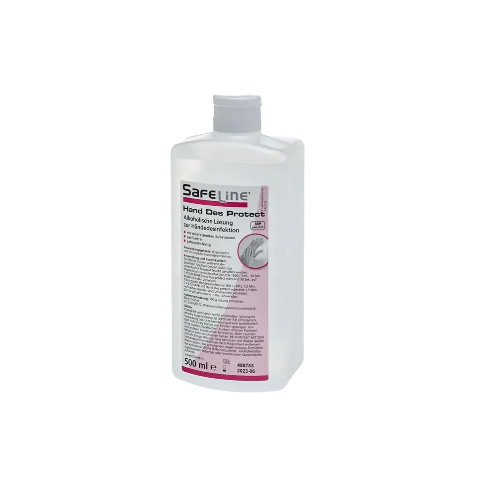 Desinfección de manos, 500 ml, Safeline Hand Des Protect: comprar desinfectante de manos hidratante, listo para usar, para una limpieza higiénica para aplicar sobre la piel.