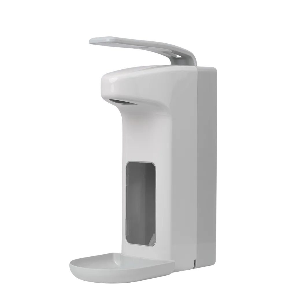 Dispensador de pared para jabones líquidos y desinfectantes de 500 ml, color blanco, gris, 320 x 120 x 230 mm: comprar el dispensador de pared con cerradura de plástico de alta calidad como dispensador con bandeja de goteo para líquidos.