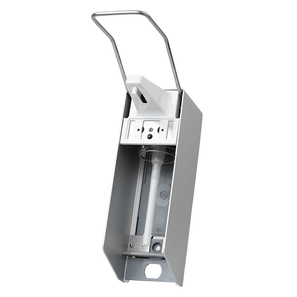 Dispensador de pared para 500 ml desinfectante y jabones líquidos, 270 x 81 x 230 mm, palanca larga: comprar dispensador de aluminio para líquidos, comprar incluyendo la botella vacía como accesorio.