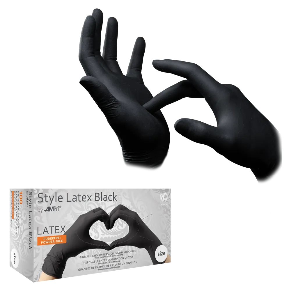 Guantes de látex, negro, talla S, sin polvo, Estilo Látex Negro: comprar guantes desechables de látex como guantes de examen y guantes de protección de látex.