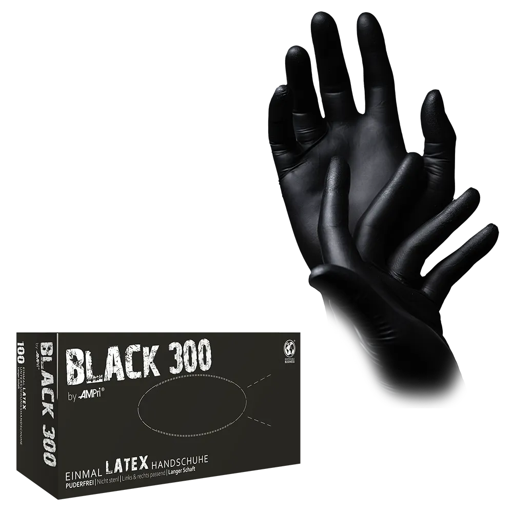 Guantes de látex con longitud extra, negro, talla M, sin polvo, Black 300 Latex: comprar guantes desechables para examen y guantes de protección de látex.