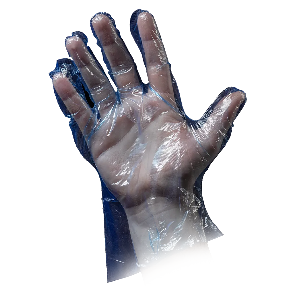 Guante de PE, azul, talla L (hombre), martillado, Med-Comfort: comprar guantes desechables de PE.