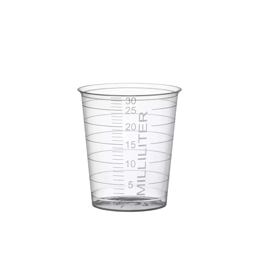 Vaso para medicamentos de PP, color transparente, 30 ml, graduado: comprar el vaso de polipropileno para Medicamentos para la toma de medicamentos o para la dosificación de líquidos y la dispensación de medicamentos como material de sala.