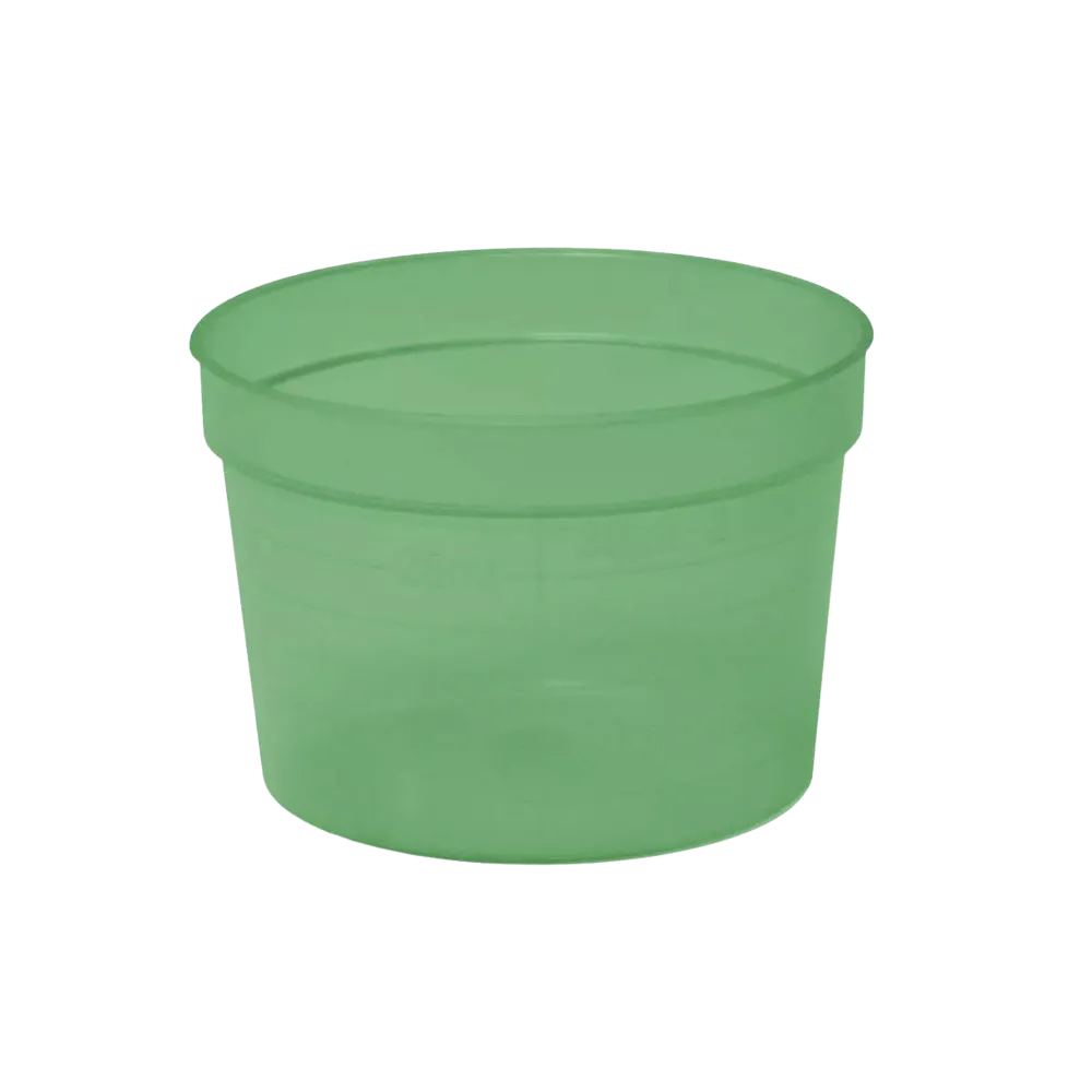 Vaso para medicamentos de PP, color verde, ancho, 30 ml, graduado: comprar vasos de polipropileno para la toma de medicamentos o para la dosificación de líquidos y la distribución de medicamentos como material de sala.