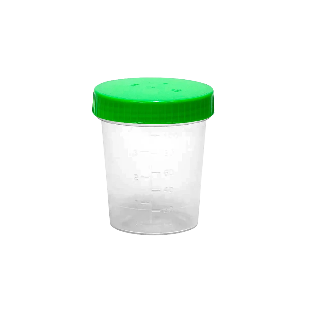 Tapa de PP para recipiente de recogida de orina, verde, 125 ml: comprar Tapa de vaso de orina graduado para el transporte seguro de la orina como suministro de la sala y del paciente.