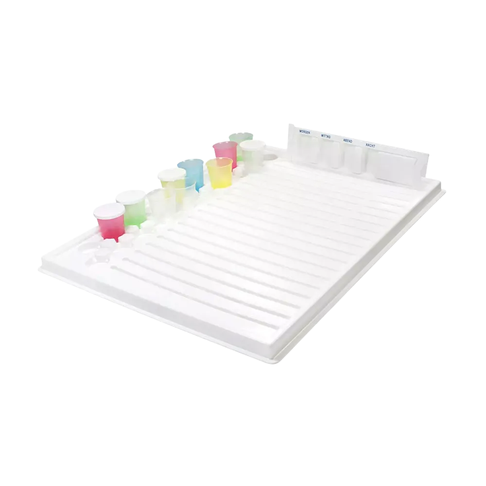 Bandeja para medicamentos, plástico, 440 x 340 x 15 mm: comprar bandeja para medicamentos para el transporte seguro de 19 dispensadores de medicamentos y 19 vasos de medicamentos como suministros para la sala y el paciente.